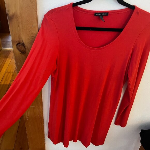 CLOSE OUT SALE: Eileen Fisher Red Tee Shirt Dress with side slits - Size S/P - Picture 3 of 5